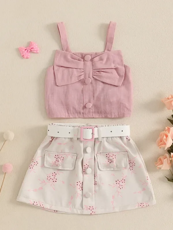 Bow Tank Top and Belted Skirt Two Piece Set