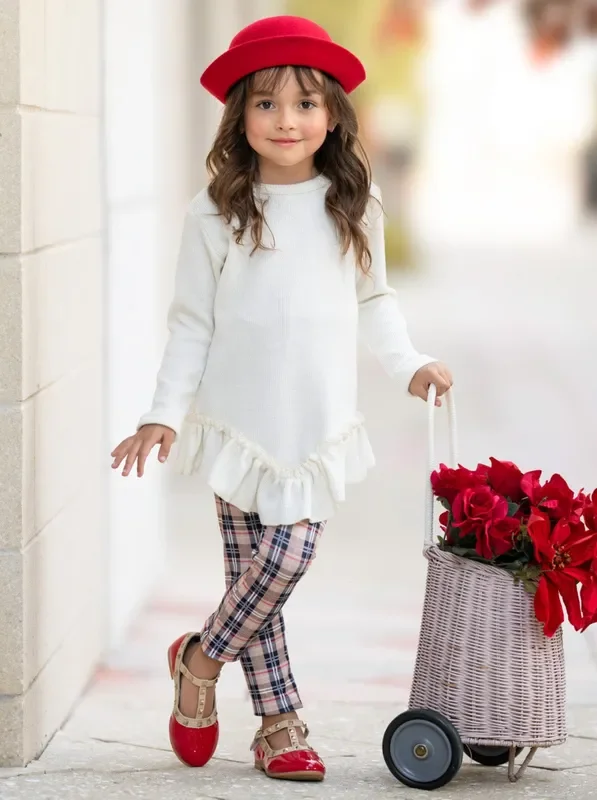 Breezey Ruffle Tunic and Plaid Legging Set