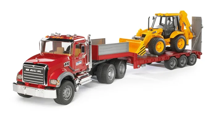 Bruder MACK Granite Truck with Low Loader and JCB Back Loader