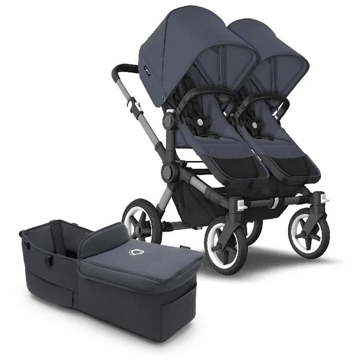 Bugaboo Donkey 5 Duo Complete Stroller Bundle – Graphite / Stormy Blue / Stormy Blue
