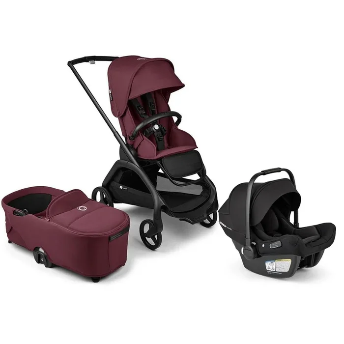Bugaboo Dragonfly Stroller + Bassinet + Turtle Air Shield Travel System Bundle – Black / Dark Cherry / Dark Cherry / Black