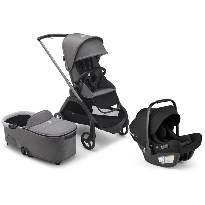 Bugaboo Dragonfly Stroller + Bassinet + Turtle Air Shield Travel System Bundle – Graphite / Grey Melange / Grey Melange / Black