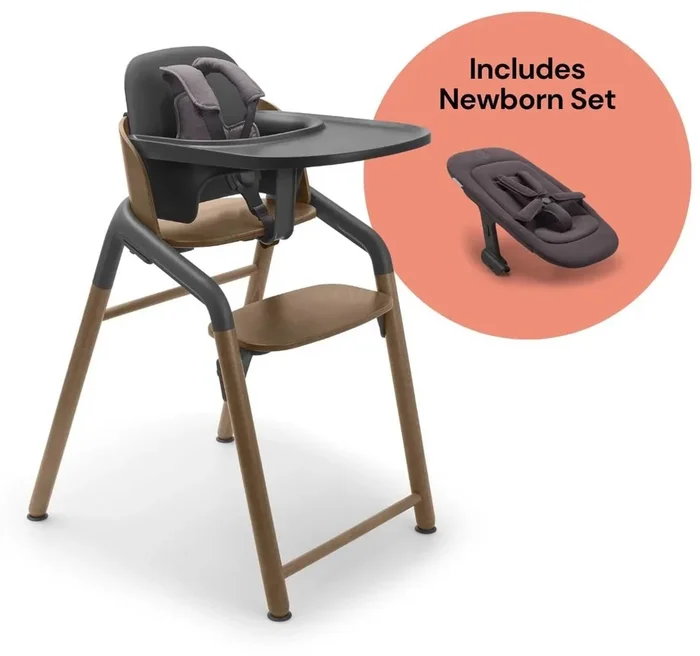 Bugaboo Giraffe Complete High Chair + Newborn Set Bundle – Warm Wood / Grey / Tornado Grey