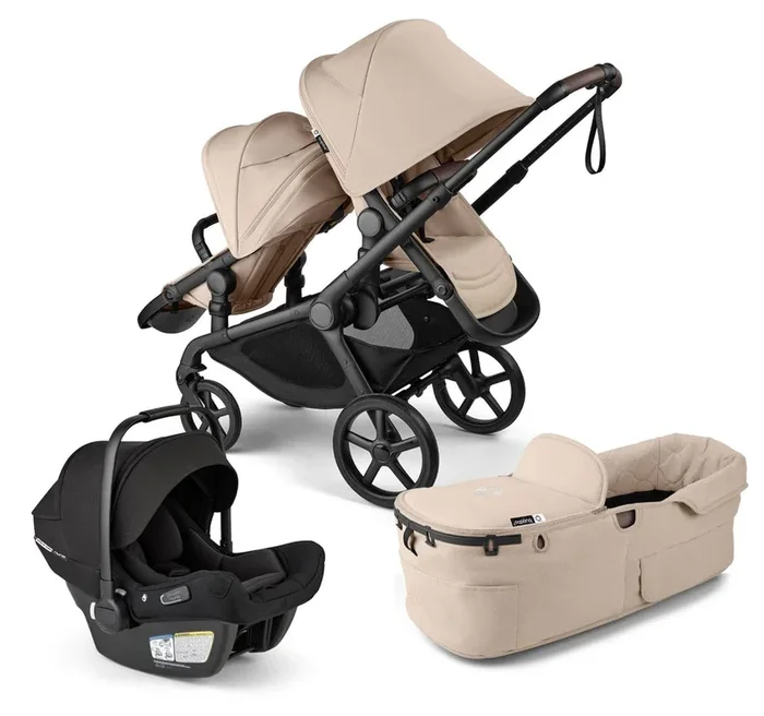 Bugaboo Kangaroo Double Stroller + Turtle Air Shield By Nuna Travel System Bundle – Black / Desert Taupe / Desert Taupe / Black