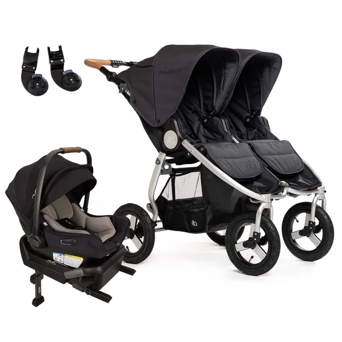 Bumbleride Indie Twin Double Stroller + Nuna PIPA Aire Travel System Bundle – Dusk / Caviar