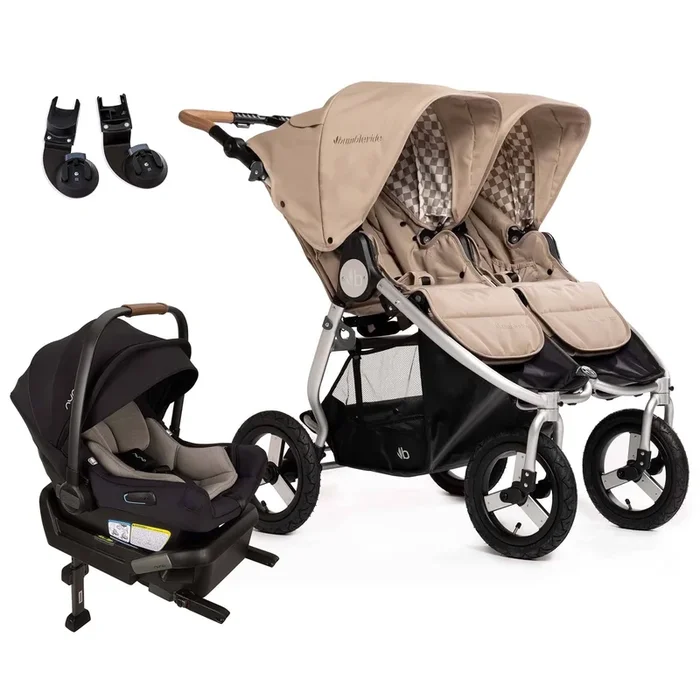 Bumbleride Indie Twin Double Stroller + Nuna PIPA Aire Travel System Bundle – Sand / Caviar