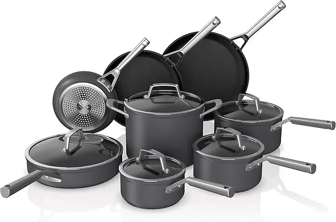 C39600C, Foodi NeverStick Premium Hard-Anodized 13-Piece Cookware Set – Slate Gray
