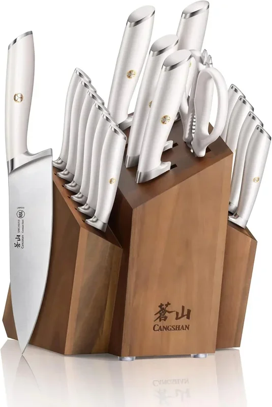 Cangshan 17-Piece German Steel Forged Knife Block Set – White