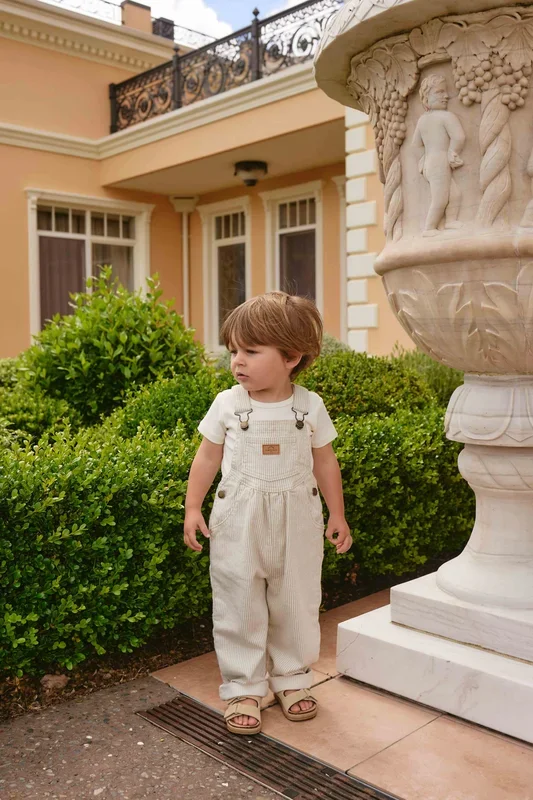 Cecil Overall – Fine Vertical Stripe Sandy Brown/Cloud