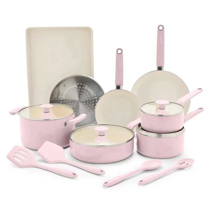 Ceramic Nonstick Cookware Set – Pink