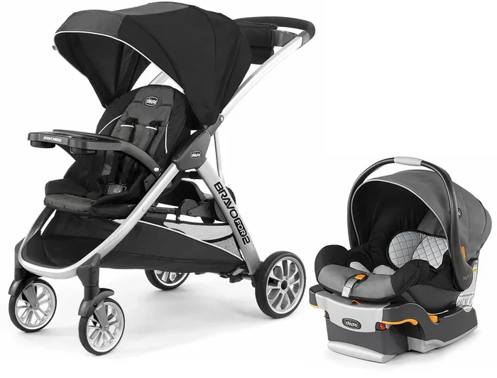Chicco BravoFor2 Standing/Sitting Double Stroller + Keyfit 30 Travel System Bundle – Iron / Orion