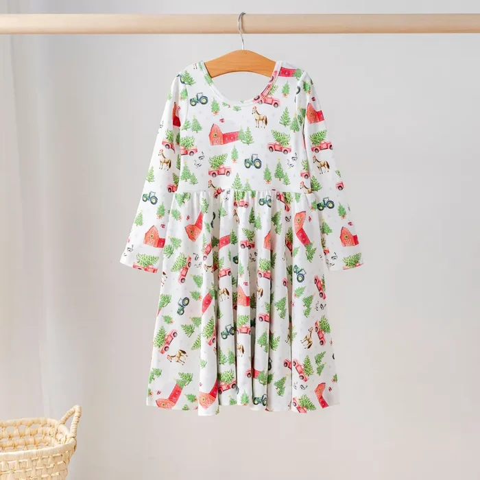 Christmas Tree Farm Organic Cotton Dress for Kids