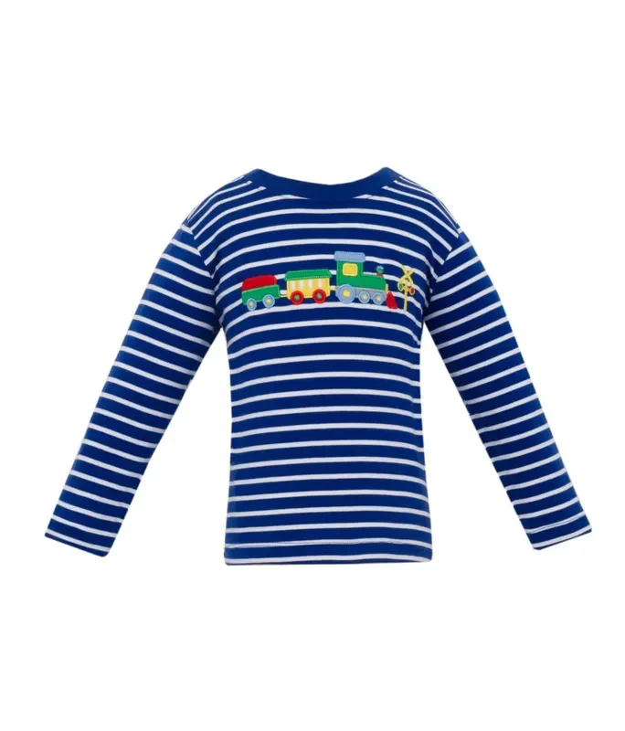 Claire & Charlie Royal Blue Stripe Train Long Sleeve Top