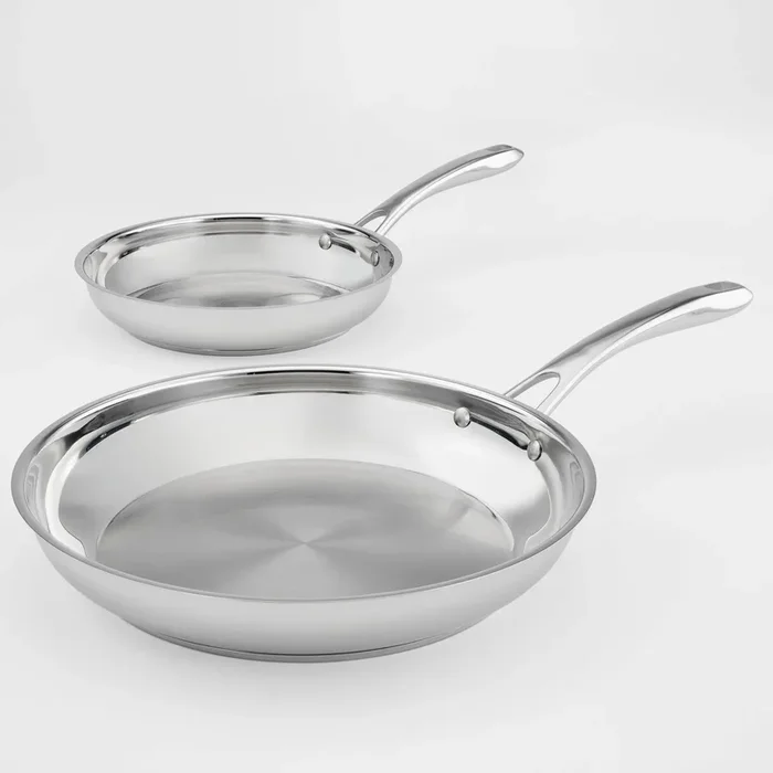Classic 10″ & 12″ Stainless Steel 2pk Skillet Set Silver: Dishwasher & Oven Safe Cookware, Induction Compatible (See Description)