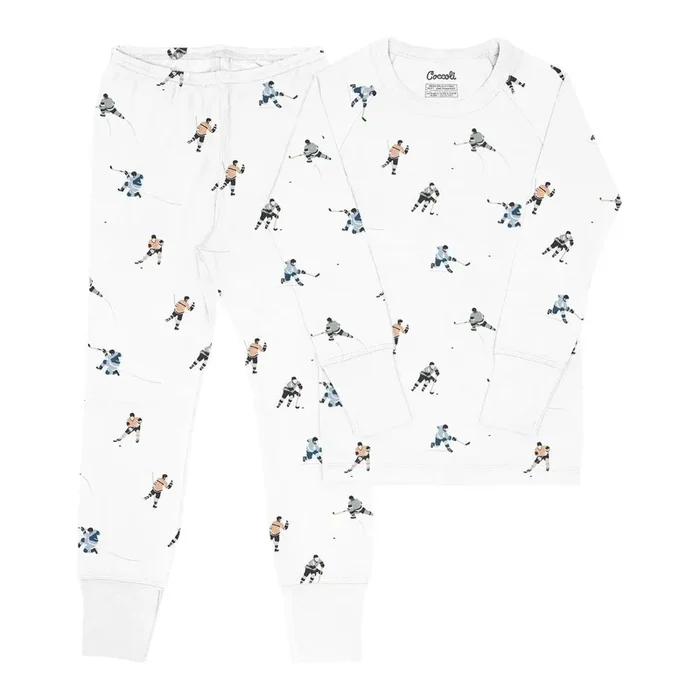 Coccoli Cotton-Modal Long Sleeve Pyjamas – Hockey Players on Cream