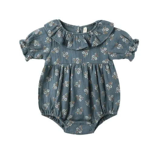 Collared Romper | Blue Floral