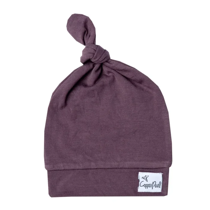 Copper Pearl Newborn Top Knot Hat – Plum