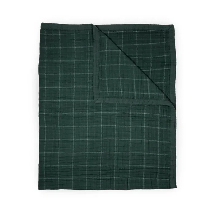 Cotton Muslin Quilted Throw – Evergreen Plaid