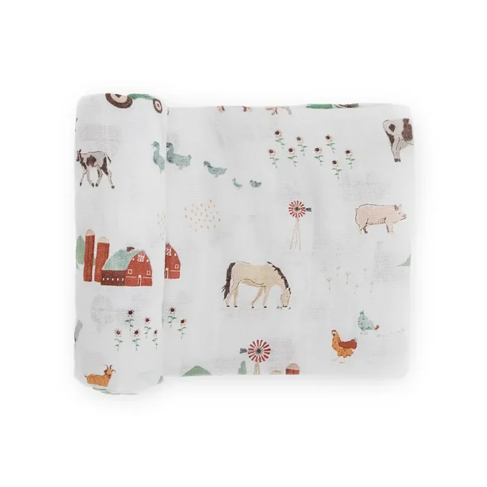 Cotton Muslin Swaddle Blanket – Farmyard
