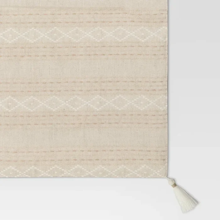 Cotton Printed Placemat with Tassels – Beige