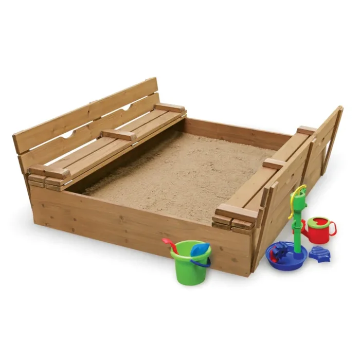 Covered Convertible Cedar Sandbox with Two Bench Seats – Natural