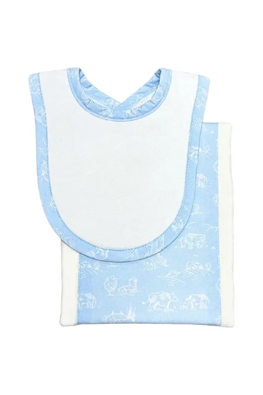 Cow Print Drooler Bib & Burp Set, blue