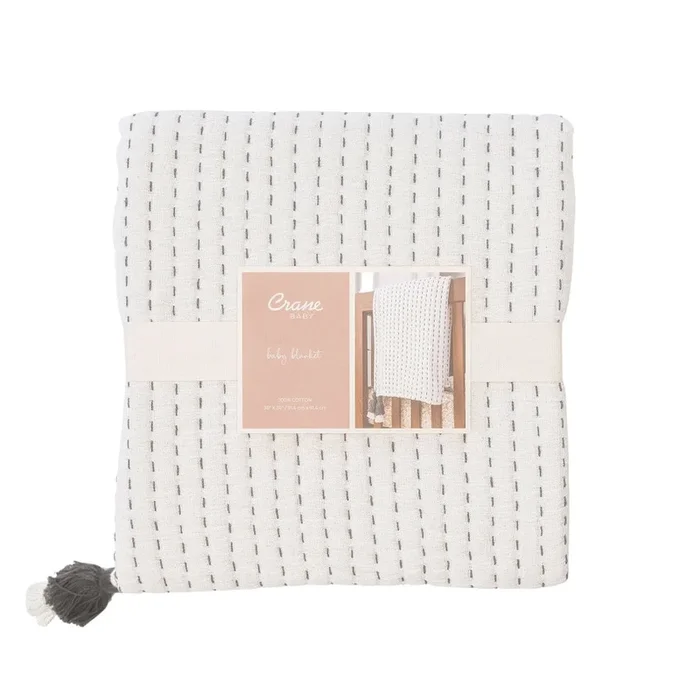 Crane Baby Stitched Striped Blanket