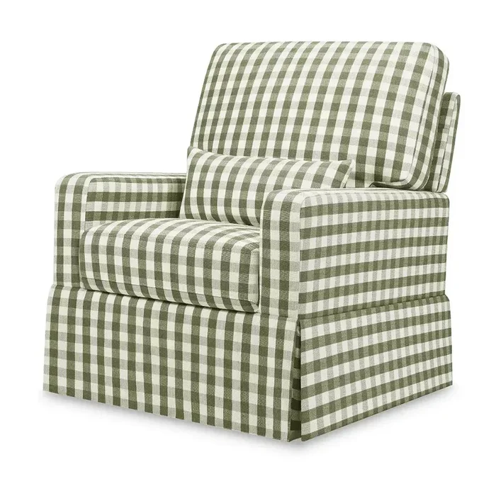 Crawford Pillowback Comfort Swivel Glider – Moss Green Gingham