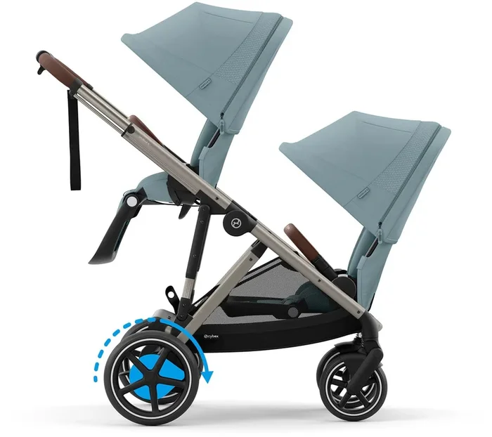 Cybex eGazelle S Electronic Assist Double Stroller Bundle – Taupe Frame / Stormy Blue