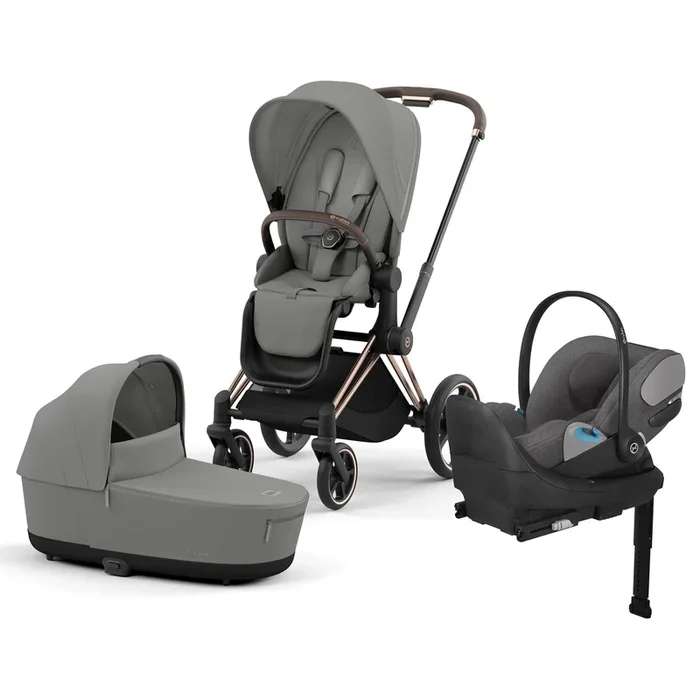 Cybex Priam 4 + Carry Cot + Cloud T Newborn Travel System Bundle – Rose Gold / Mirage Grey / Mirage Grey