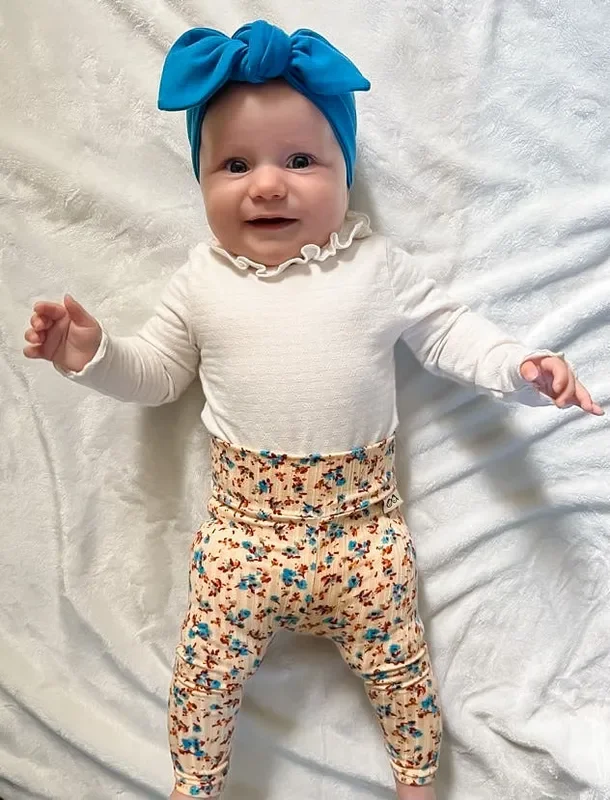 Dainty Floral On Yellow Ribbed Leggings With Blue Headband