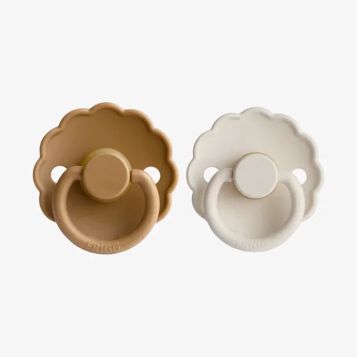 Daisy Silicone Pacifier Clip 2 Pack – Cappuccino & Cream