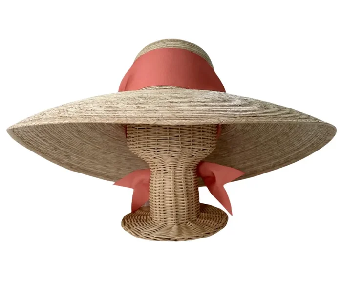 Daisy Sun Hat – Wide & Short Coral Grosgrain Ribbon