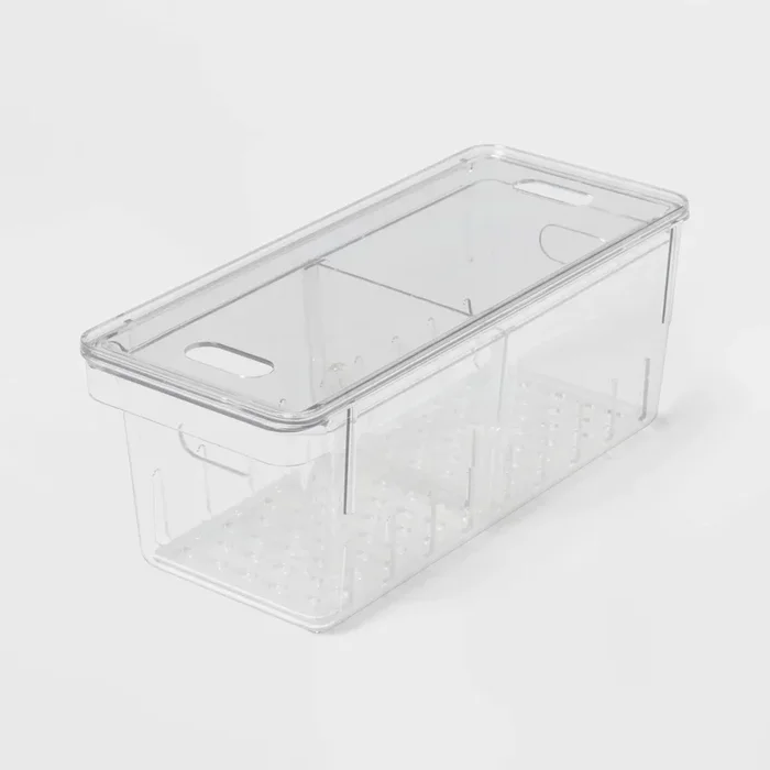 Divided Berry Bin with Lid – Clear Refrigerator Organizer