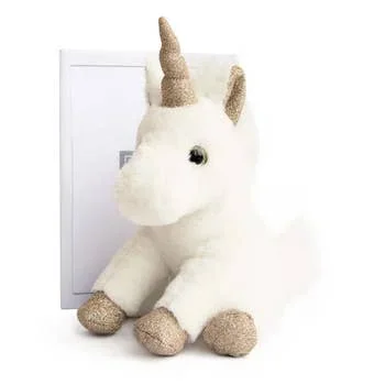 Doudou et Compagnie Unicorn Gold Stuffed Animal with Gold Glitter Accents 9.1″
