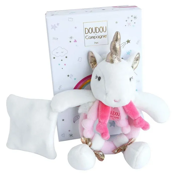 Doudou et Compagnie Unicorn Rattle With Small Doudou Blanket