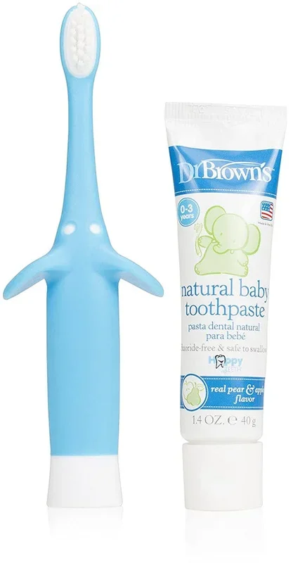Dr. Brown’s Infant-to-Toddler Toothbrush & Toothpaste Combo Pack – Elephant, Blue