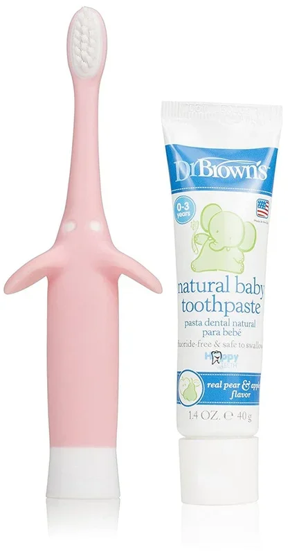 Dr. Brown’s Infant-to-Toddler Toothbrush & Toothpaste Combo Pack – Elephant, Pink