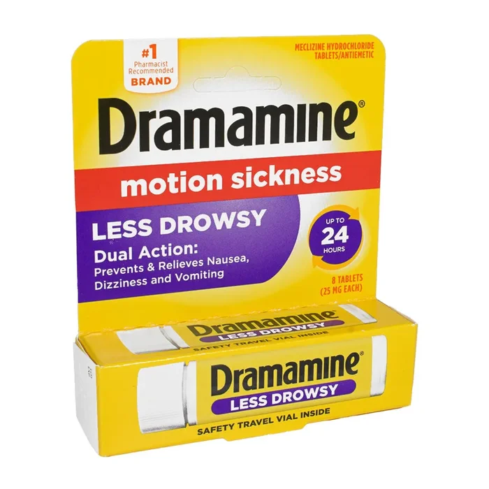 Dramamine Motion Sickness Relief Less Drowsy Tablets – Vial of 8