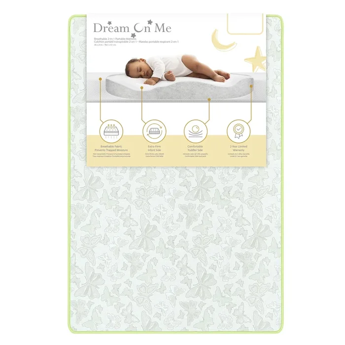 Dream on Me Dual-Sided Mini/Portable Crib Breathable Foam Mattress, Infant and Toddler