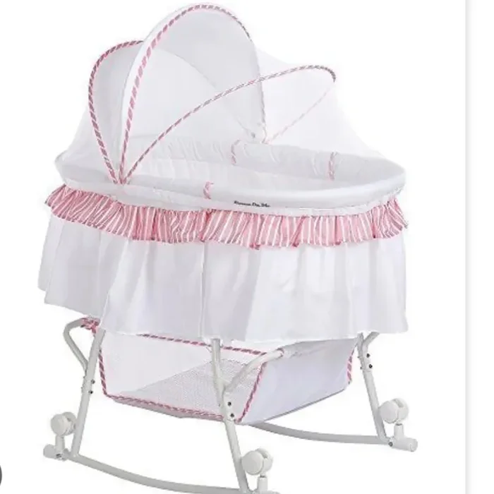 Dream On Me Lacy Portable 2-In-1 Bassinet – Pink/White