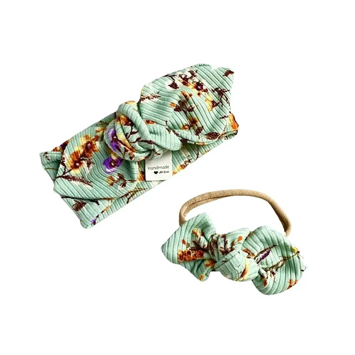 Dried Floral On Sage Ribbed Headbands