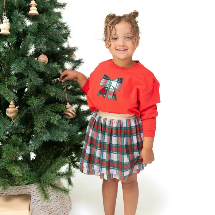 Drop Sleeve Bow Sweatshirt With Rib Cuffs