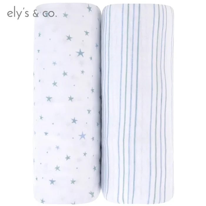 ELY`S & CO. 2 PACK CRIB SHEETS – BLUE STARS + STRIPES