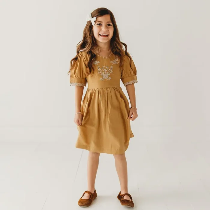 Embroidered Yoke With Puff Sleeves