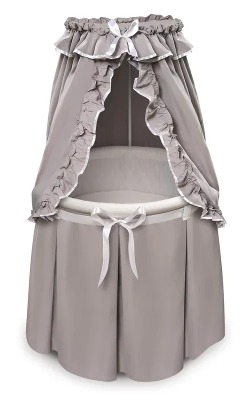 Empress Round Baby Bassinet with Canopy – Gray/White