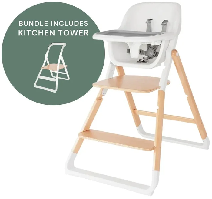 Ergobaby Evolve High Chair + Kitchen Tower Bundle – Natural Wood