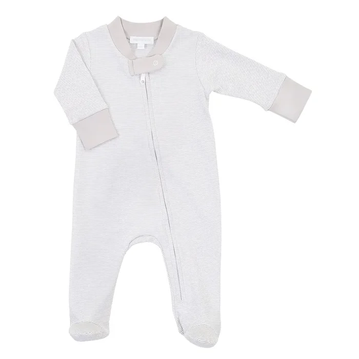 Essential Stripe Zip Footie – Grey
