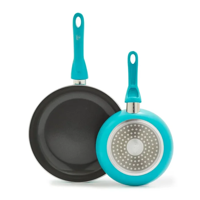 Essentials 2pk (8″ and 10″) Ceramic Nonstick Aluminum Fry Pan Set Caribbean Blue: Cookware Set, Dishwasher-Safe