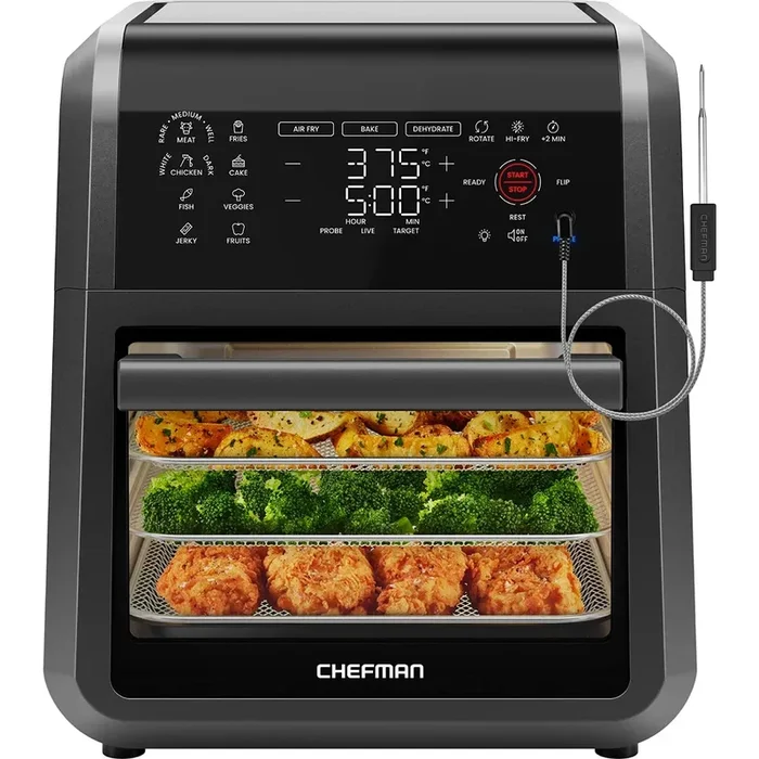 ExacTemp 12 Quart 5-in-1 Air Fryer with Integrated Smart Thermometer 28 Presets – Black